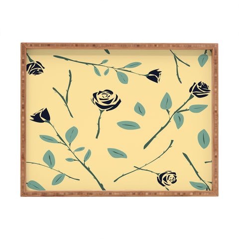 Lyman Creative Co Dark Forest Roses on Yellow Rectangular Tray