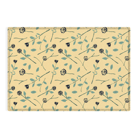Lyman Creative Co Dark Forest Roses on Yellow Outdoor Rug