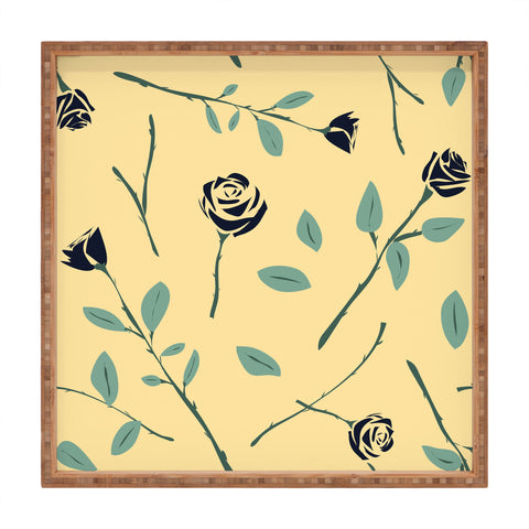 Lyman Creative Co Dark Forest Roses on Yellow Square Tray