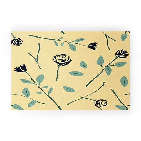 Lyman Creative Co Dark Forest Roses on Yellow Welcome Mat