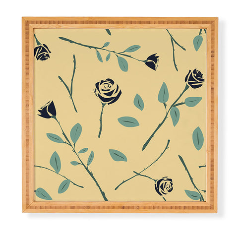 Lyman Creative Co Dark Forest Roses on Yellow Framed Wall Art