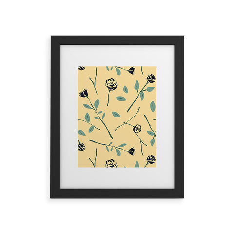 Lyman Creative Co Dark Forest Roses on Yellow Framed Art Print