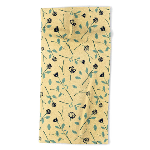 Lyman Creative Co Dark Forest Roses on Yellow Beach Towel