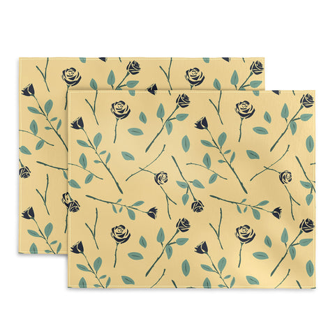 Lyman Creative Co Dark Forest Roses on Yellow Placemat