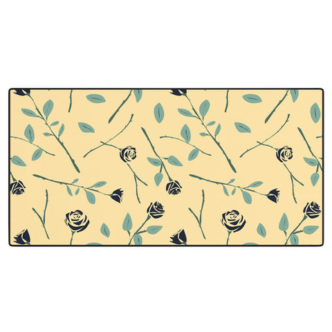 Lyman Creative Co Dark Forest Roses on Yellow Desk Mat
