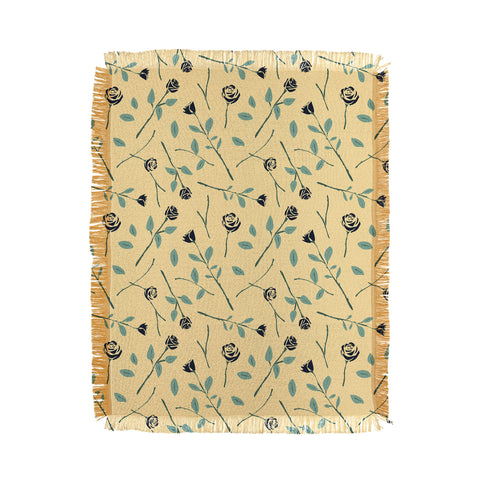 Lyman Creative Co Dark Forest Roses on Yellow Throw Blanket