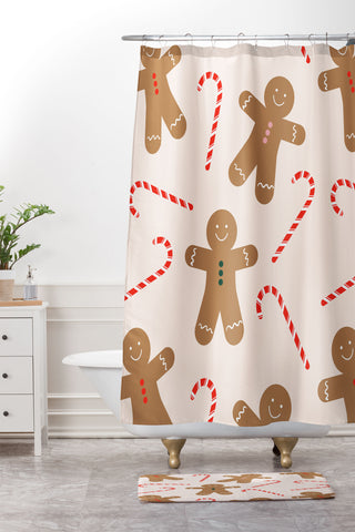 Lyman Creative Co Gingerbread Man Candy Cane Shower Curtain And Mat