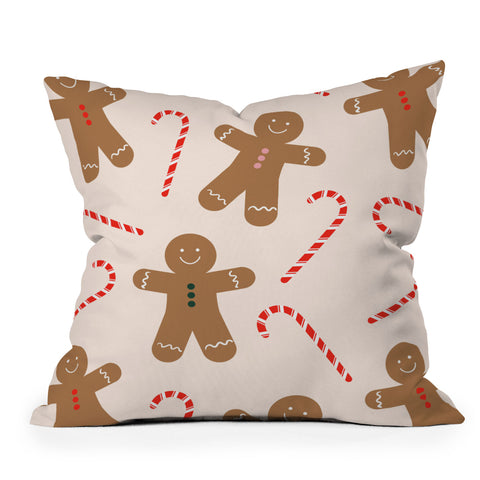 Lyman Creative Co Gingerbread Man Candy Cane Outdoor Throw Pillow