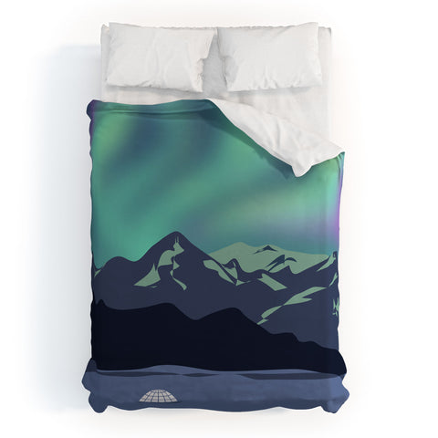 Lyman Creative Co Mountain Northern Lights Duvet Cover