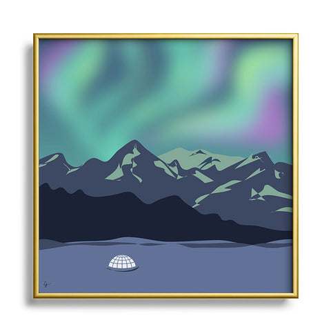 Lyman Creative Co Mountain Northern Lights Square Metal Framed Art Print