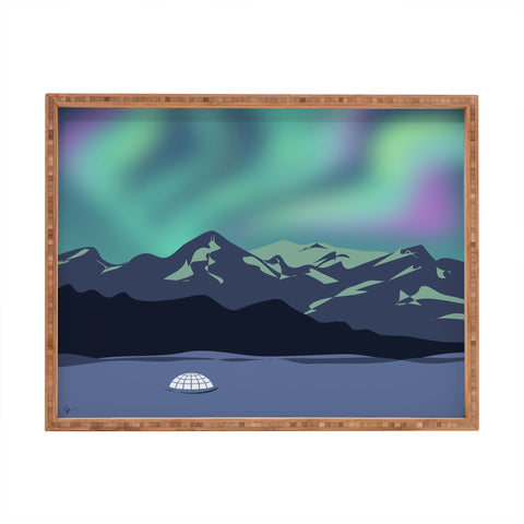 Lyman Creative Co Mountain Northern Lights Rectangular Tray