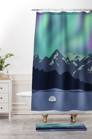 Lyman Creative Co Mountain Northern Lights Shower Curtain And Mat