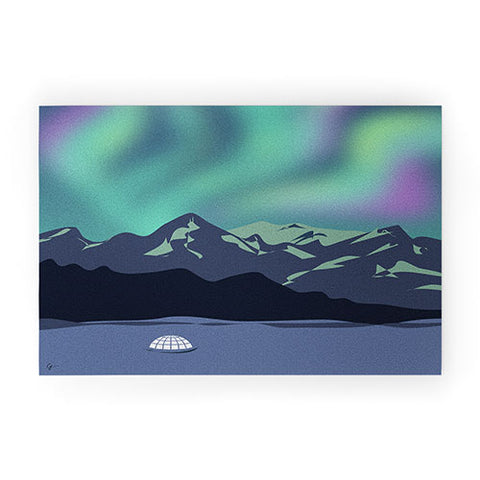Lyman Creative Co Mountain Northern Lights Welcome Mat