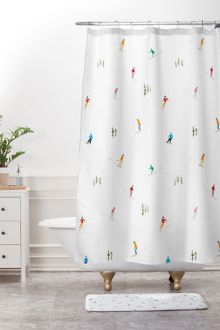 Lyman Creative Co Mountain Skiers Pattern Shower Curtain And Mat