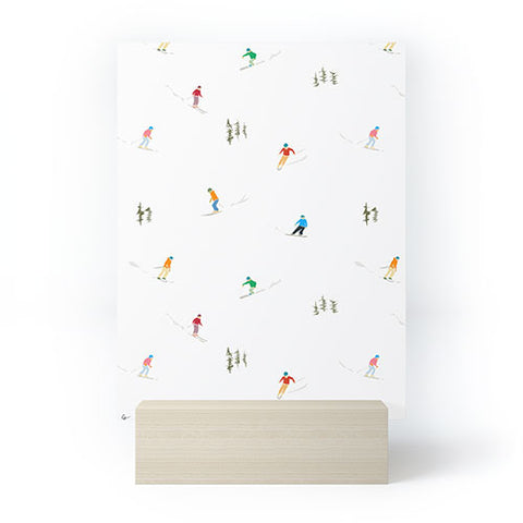 Lyman Creative Co Mountain Skiers Pattern Mini Art Print