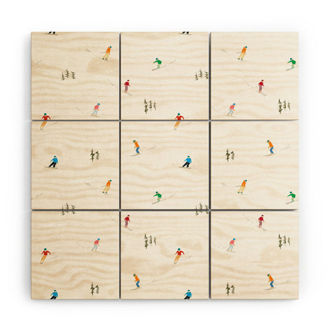 Lyman Creative Co Mountain Skiers Pattern Wood Wall Mural