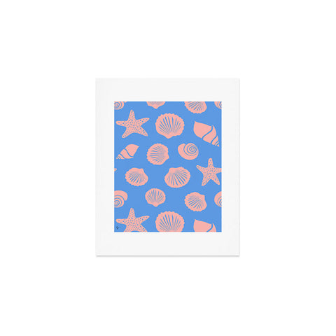 Lyman Creative Co Retro Coastal Shells on Blue Art Print