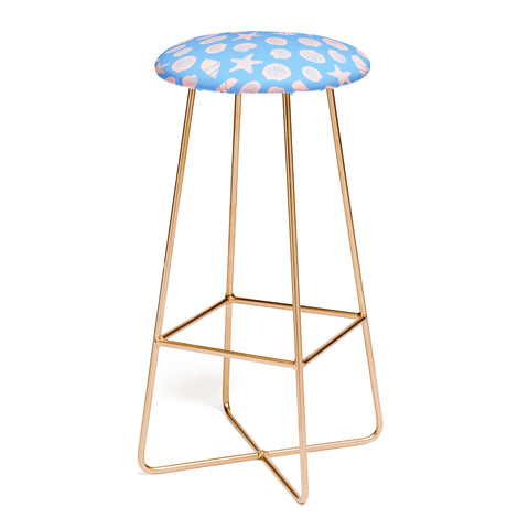 Lyman Creative Co Retro Coastal Shells on Blue Bar Stool