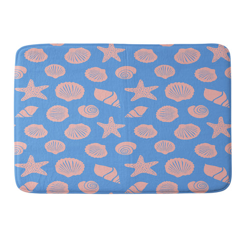 Lyman Creative Co Retro Coastal Shells on Blue Memory Foam Bath Mat