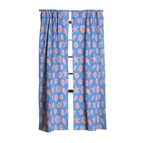 Lyman Creative Co Retro Coastal Shells on Blue Blackout Window Curtain