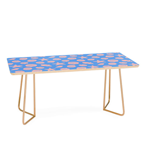Lyman Creative Co Retro Coastal Shells on Blue Coffee Table