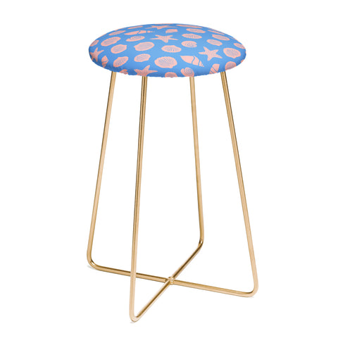 Lyman Creative Co Retro Coastal Shells on Blue Counter Stool