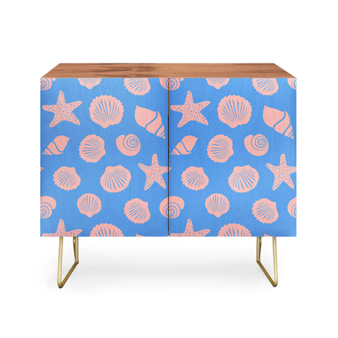 Lyman Creative Co Retro Coastal Shells on Blue Credenza