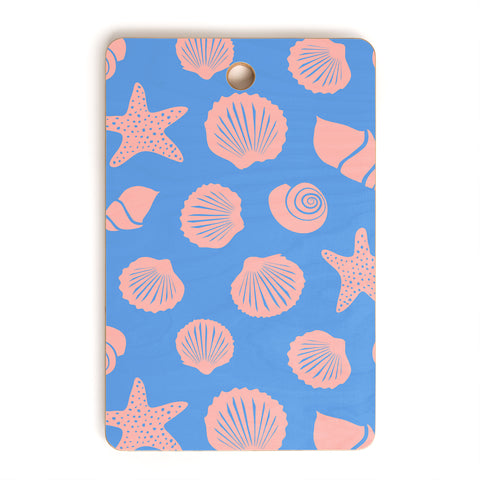 Lyman Creative Co Retro Coastal Shells on Blue Cutting Board Rectangle