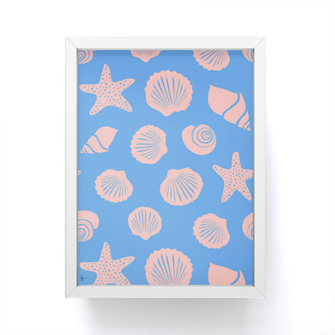 Lyman Creative Co Retro Coastal Shells on Blue Framed Mini Art Print