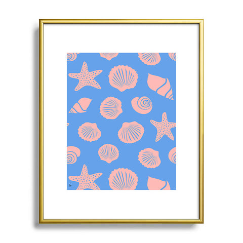 Lyman Creative Co Retro Coastal Shells on Blue Metal Framed Art Print