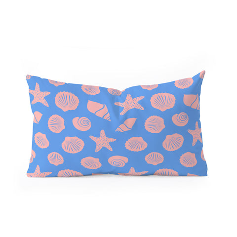 Lyman Creative Co Retro Coastal Shells on Blue Oblong Throw Pillow