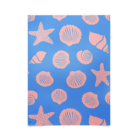 Lyman Creative Co Retro Coastal Shells on Blue Poster