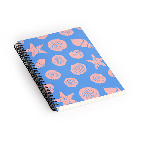 Lyman Creative Co Retro Coastal Shells on Blue Spiral Notebook
