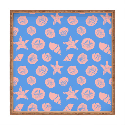 Lyman Creative Co Retro Coastal Shells on Blue Square Tray