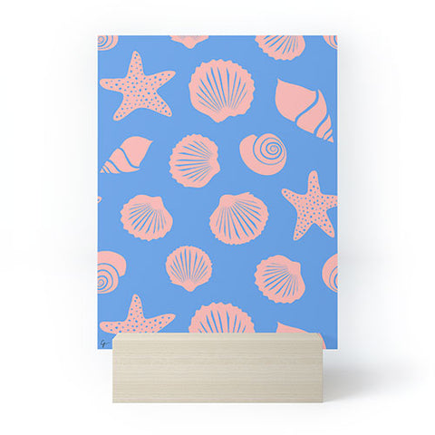 Lyman Creative Co Retro Coastal Shells on Blue Mini Art Print