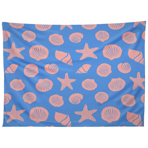 Lyman Creative Co Retro Coastal Shells on Blue Tapestry