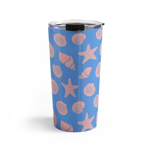 Lyman Creative Co Retro Coastal Shells on Blue Travel Mug