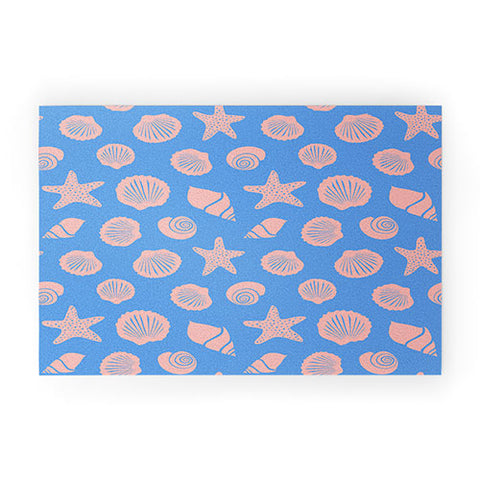 Lyman Creative Co Retro Coastal Shells on Blue Welcome Mat