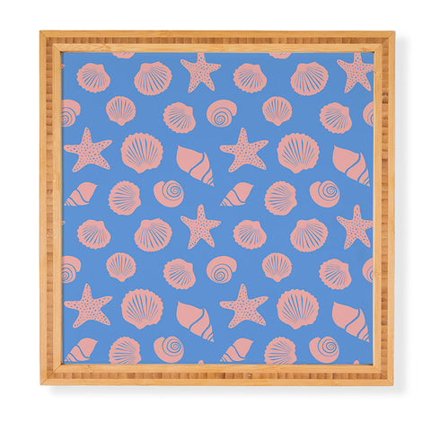 Lyman Creative Co Retro Coastal Shells on Blue Framed Wall Art