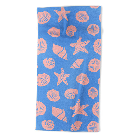 Lyman Creative Co Retro Coastal Shells on Blue Beach Towel