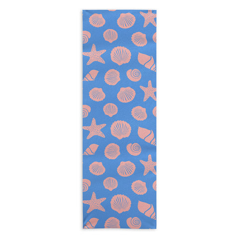 Lyman Creative Co Retro Coastal Shells on Blue Yoga Towel