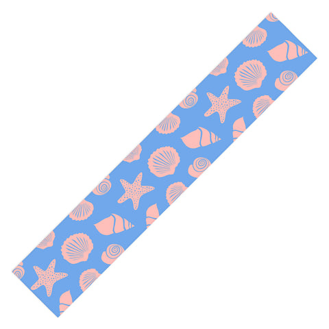 Lyman Creative Co Retro Coastal Shells on Blue Table Runner