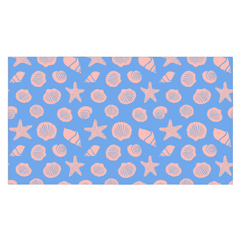 Lyman Creative Co Retro Coastal Shells on Blue Tablecloth