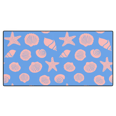 Lyman Creative Co Retro Coastal Shells on Blue Desk Mat