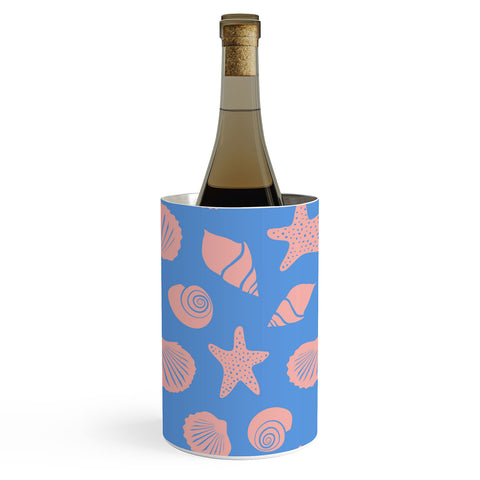 Lyman Creative Co Retro Coastal Shells on Blue Wine Chiller