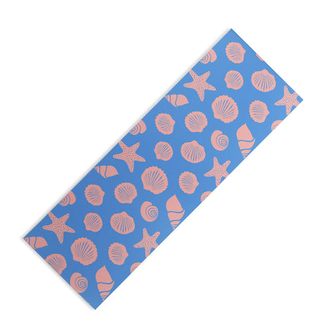 Lyman Creative Co Retro Coastal Shells on Blue Yoga Mat