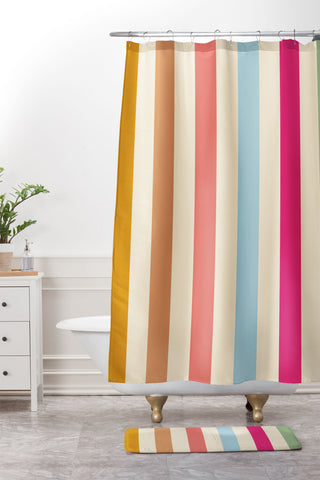 Lyman Creative Co Retro French Rainbow Stripes Shower Curtain And Mat