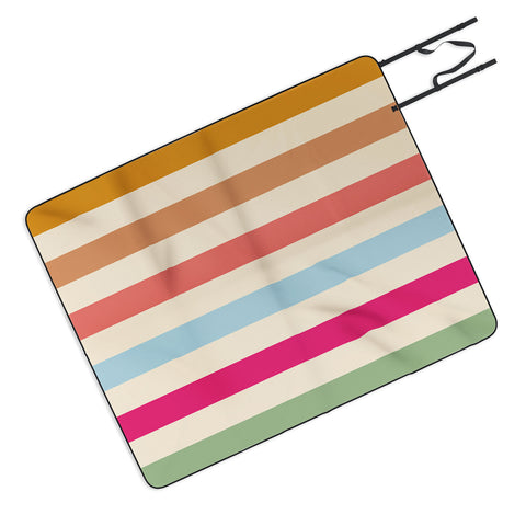 Lyman Creative Co Retro French Rainbow Stripes Picnic Blanket