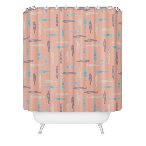 Lyman Creative Co Sardines on Pink Shower Curtain