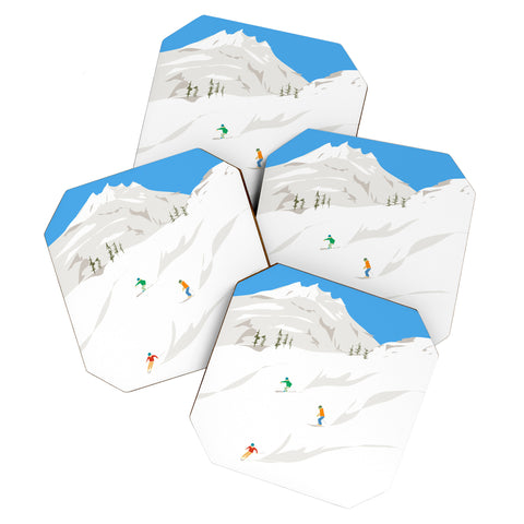 Lyman Creative Co Snowy Mountain Skiers Coaster Set